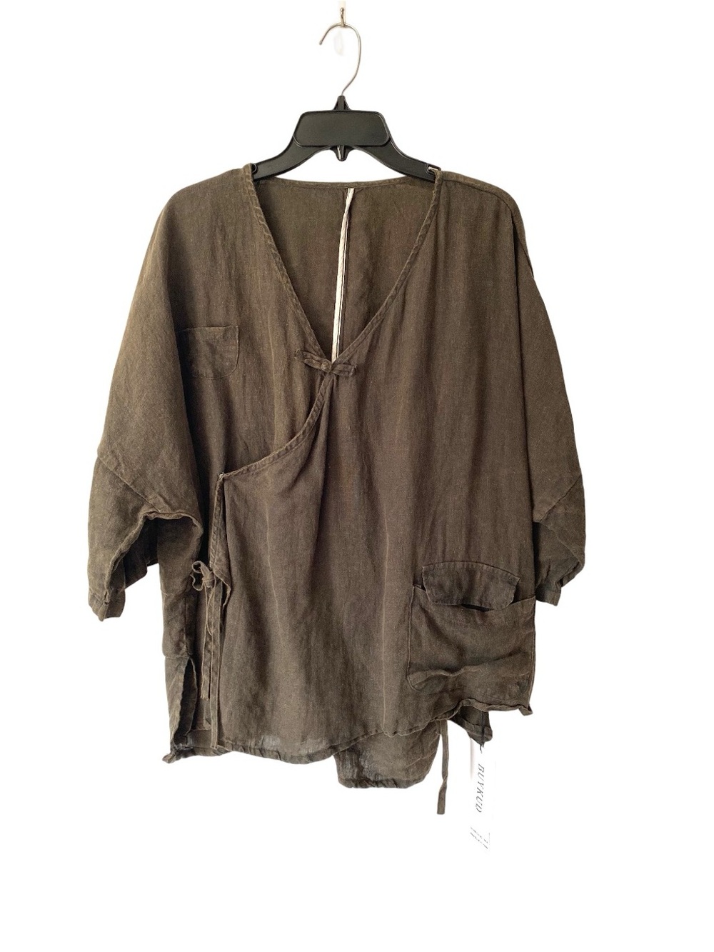 Buykud NWTS Oversized V-Neck Linen Tunic Double Side Tie one size Top